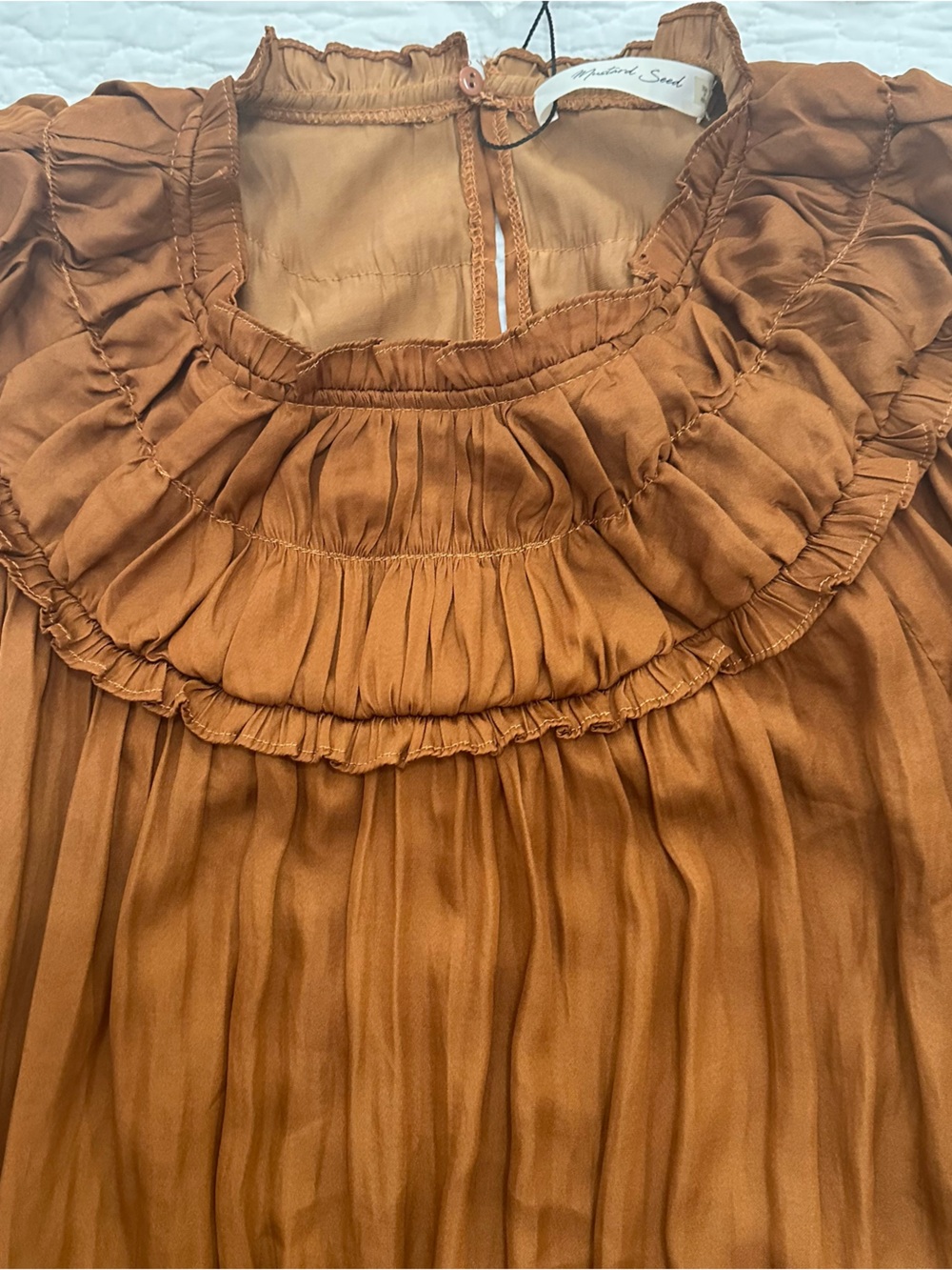 Mustard Seed Rust Tiered Ruffle Smocked Cuff Dress - Picture 4 of 6